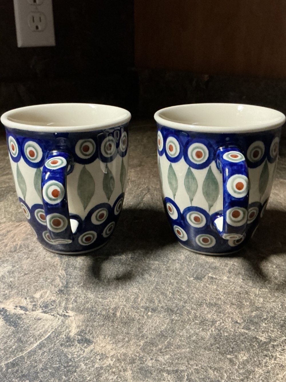 Set of Polish Pottery Peacock Coffee Mugs - New - Picture 4 of 7